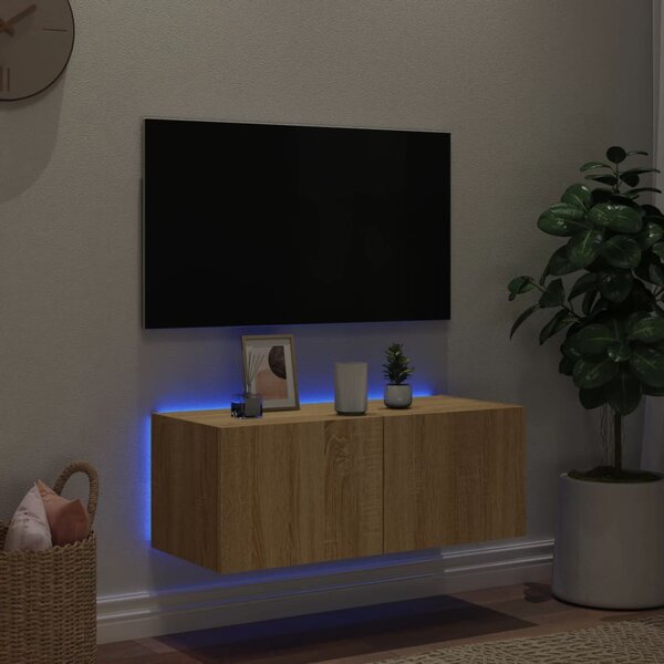 Sonoma tölgy színű fali TV-szekrény LED-ekkel 80x35x31 cm