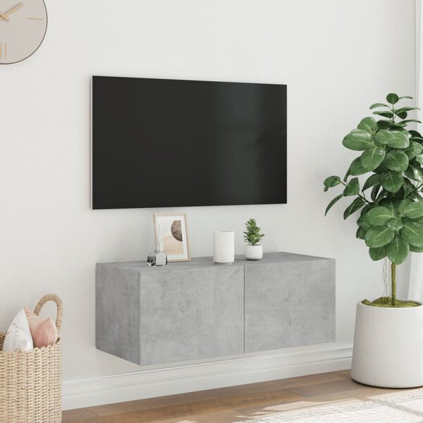 Betonszürke falra szerelhető TV-szekrény LED-del 80x35x31 cm