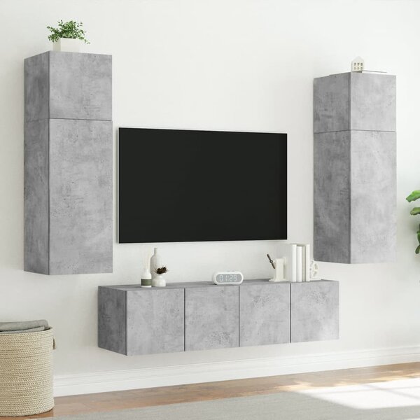 Betonszürke falra szerelhető TV-szekrény LED-del 80x35x31 cm