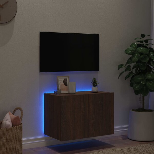 Barna tölgyszínű fali TV-szekrény LED-del 60x35x41 cm