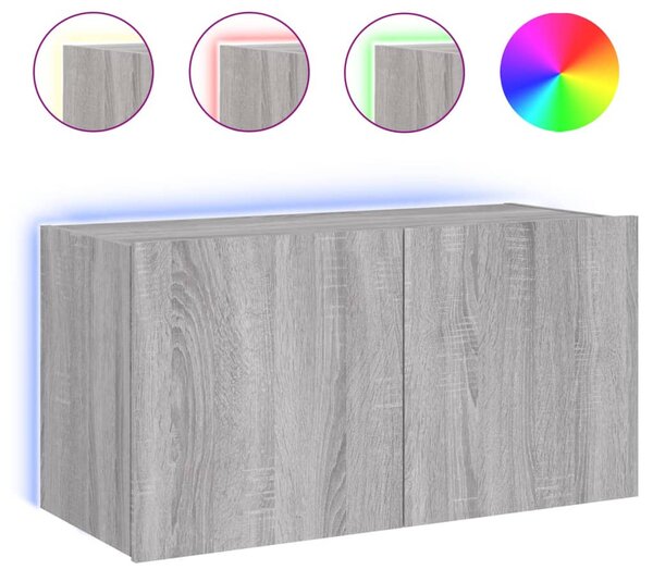 Szürke sonoma színű fali TV-szekrény LED-del 80x35x41 cm