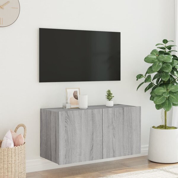 Szürke sonoma színű fali TV-szekrény LED-del 80x35x41 cm
