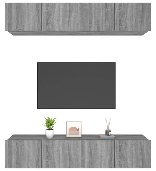 4 db szürke sonoma színű szerelt fa TV-szekrény 80 x 30 x 30 cm