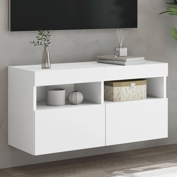 Fehér falra szerelhető TV-szekrény LED-lámpákkal 80x30x40 cm