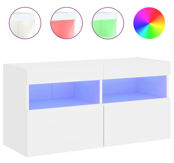 Fehér falra szerelhető TV-szekrény LED-lámpákkal 80x30x40 cm