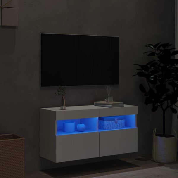 Fehér falra szerelhető TV-szekrény LED-lámpákkal 80x30x40 cm