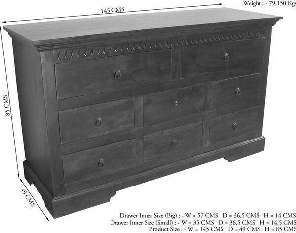 CAMBRIDGE HONEY komód masszív akác, mézszínű 85x145 cm