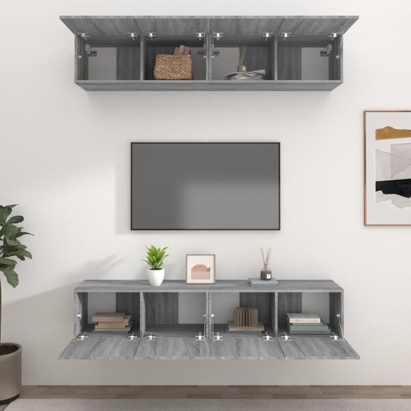 4 db szürke sonoma színű szerelt fa TV-szekrény 80 x 30 x 30 cm