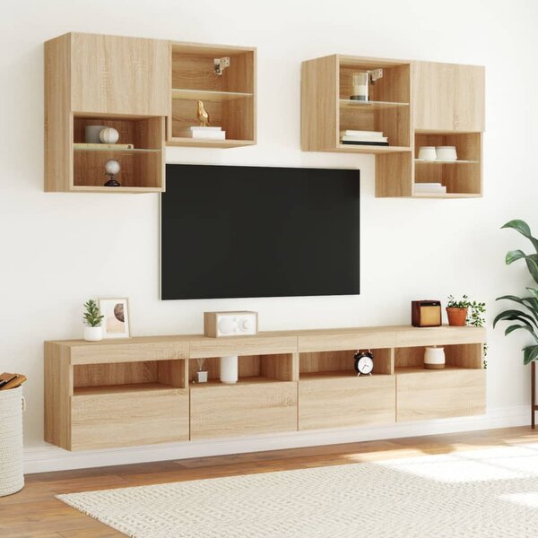 Sonoma tölgy színű fali TV-szekrény LED-ekkel 100x30x40 cm