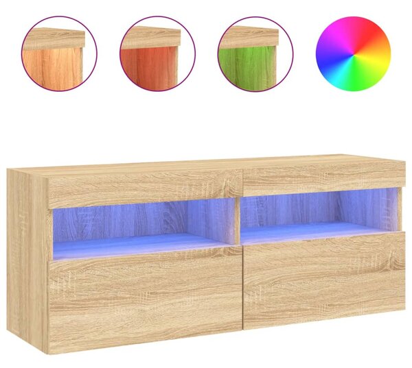 Sonoma tölgy színű fali TV-szekrény LED-ekkel 100x30x40 cm