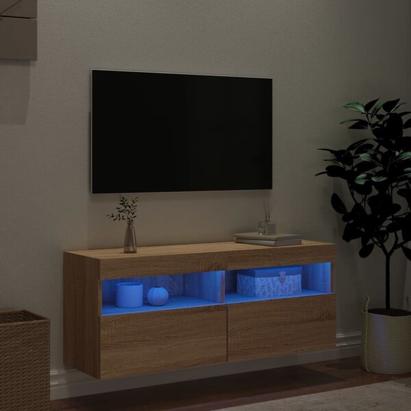Sonoma tölgy színű fali TV-szekrény LED-ekkel 100x30x40 cm