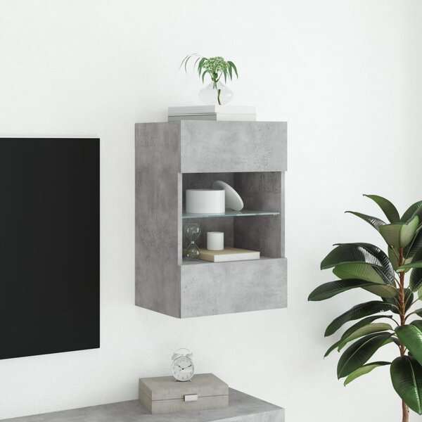 Betonszürke falra szerelhető TV-szekrény LED-del 40x30x60,5 cm