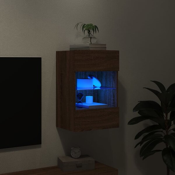 Barna tölgyszínű fali TV-szekrény LED-del 40x30x60,5 cm