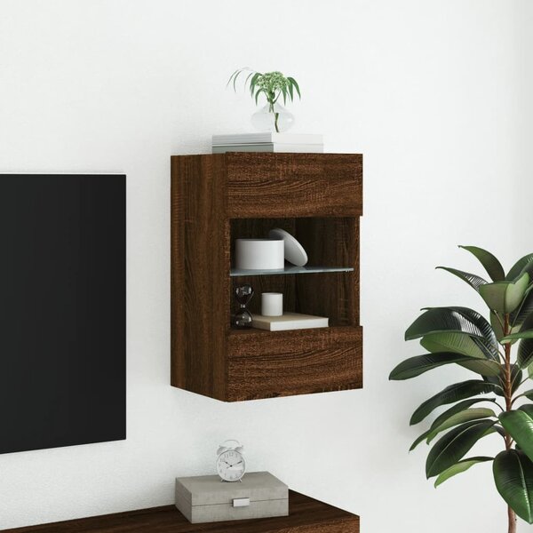 Barna tölgyszínű fali TV-szekrény LED-del 40x30x60,5 cm