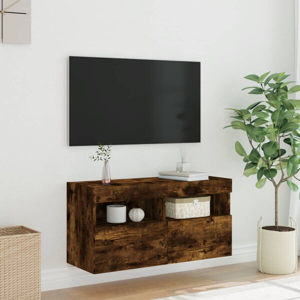 Füstös tölgy színű fali TV-szekrény LED-ekkel 80x30x40 cm
