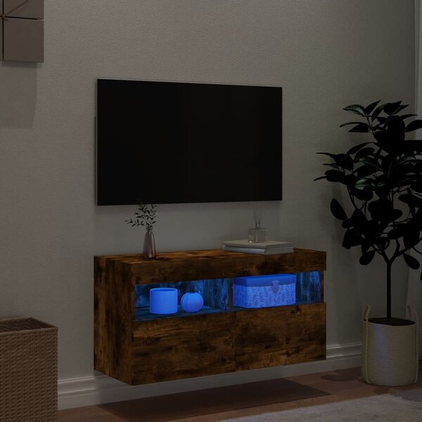 Füstös tölgy színű fali TV-szekrény LED-ekkel 80x30x40 cm