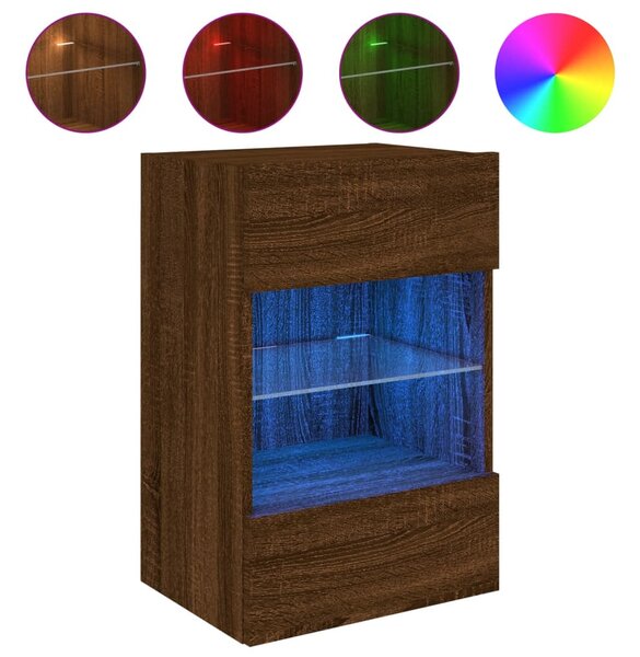 Barna tölgyszínű fali TV-szekrény LED-del 40x30x60,5 cm