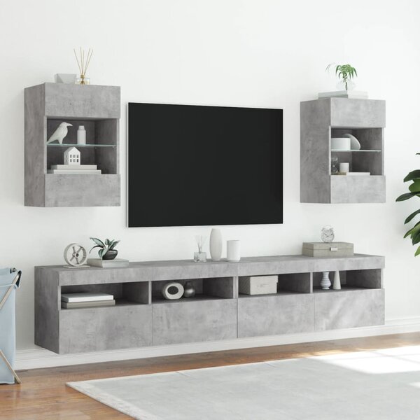 Betonszürke falra szerelhető TV-szekrény LED-del 40x30x60,5 cm