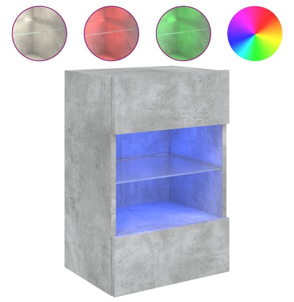 Betonszürke falra szerelhető TV-szekrény LED-del 40x30x60,5 cm