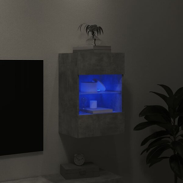 Betonszürke falra szerelhető TV-szekrény LED-del 40x30x60,5 cm