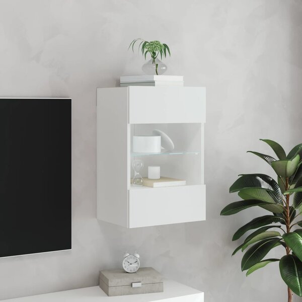 Fehér falra szerelhető TV-szekrény LED-lámpákkal 40x30x60,5 cm