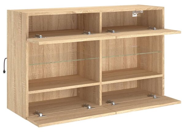 Sonoma tölgy színű fali TV-szekrény LED-del 98,5x30x60,5 cm