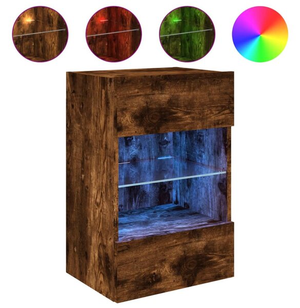 Füstös tölgy színű fali TV-szekrény LED-ekkel 40x30x60,5 cm