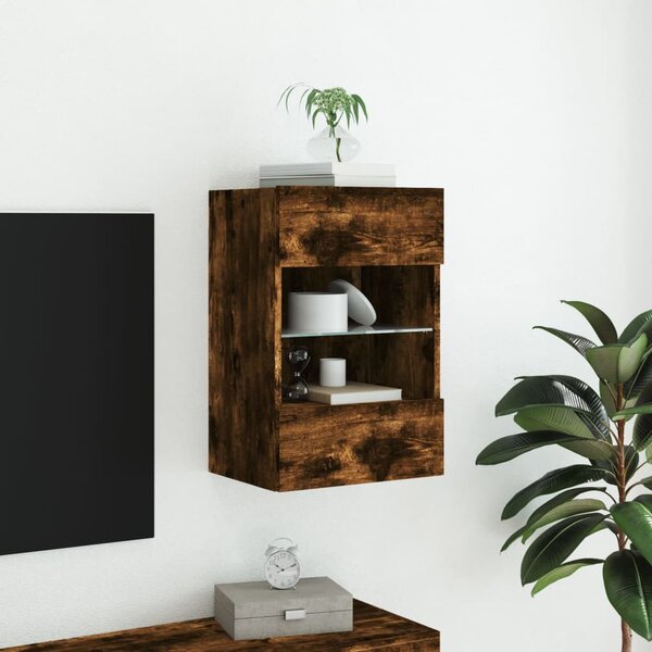 Füstös tölgy színű fali TV-szekrény LED-ekkel 40x30x60,5 cm