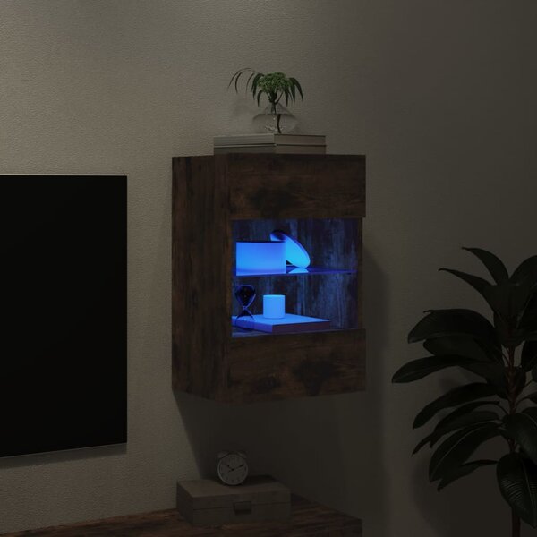 Füstös tölgy színű fali TV-szekrény LED-ekkel 40x30x60,5 cm
