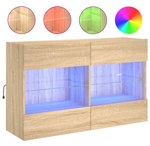 Sonoma tölgy színű fali TV-szekrény LED-del 98,5x30x60,5 cm