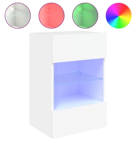 Fehér falra szerelhető TV-szekrény LED-lámpákkal 40x30x60,5 cm
