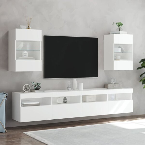 Fehér falra szerelhető TV-szekrény LED-lámpákkal 40x30x60,5 cm