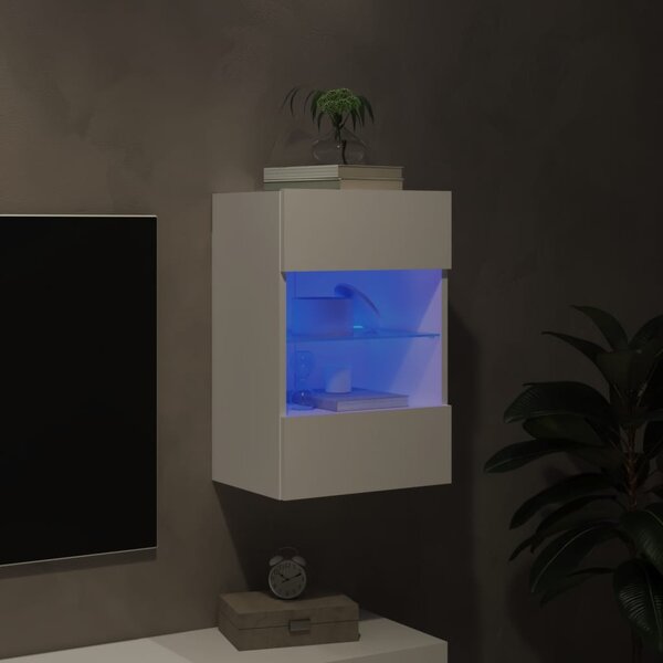 Fehér falra szerelhető TV-szekrény LED-lámpákkal 40x30x60,5 cm