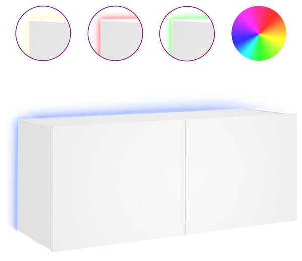 Fehér falra szerelhető TV-szekrény LED-lámpákkal 100x35x41 cm