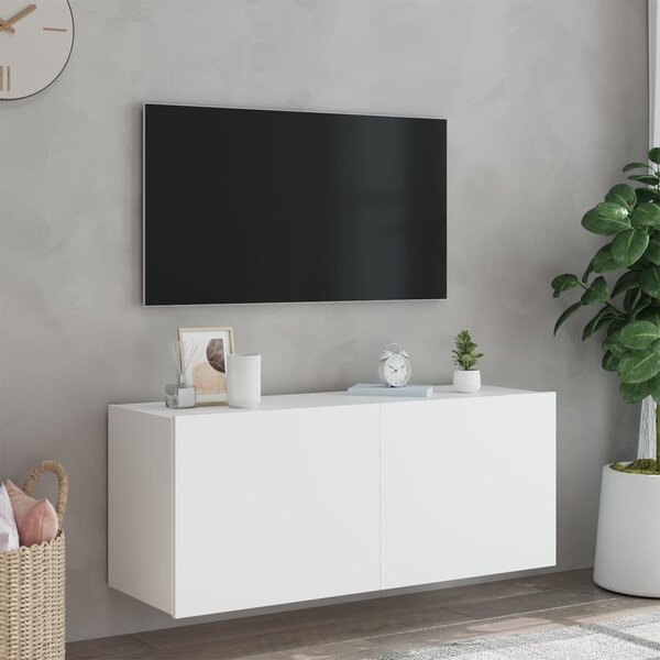 Fehér falra szerelhető TV-szekrény LED-lámpákkal 100x35x41 cm