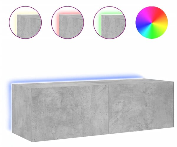 Betonszürke fali TV-szekrény LED-világítással 100 x 35 x 31 cm