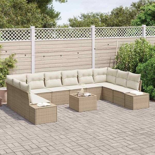 Kerti Kanapé Szett párnával 10 pcs Beige és krém Polyrattan
