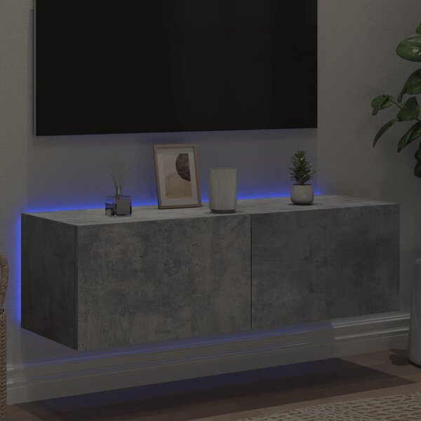 Betonszürke fali TV-szekrény LED-világítással 100 x 35 x 31 cm