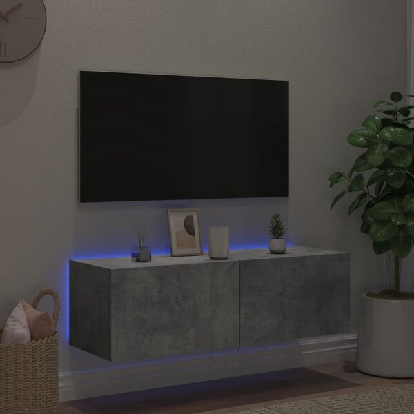 Betonszürke fali TV-szekrény LED-világítással 100 x 35 x 31 cm