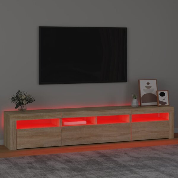 Sonoma tölgy színű TV-szekrény LED-lámpákkal 210x35x40 cm