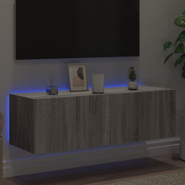 Szürke sonoma színű fali TV-szekrény LED-ekkel 100 x 35 x 31 cm