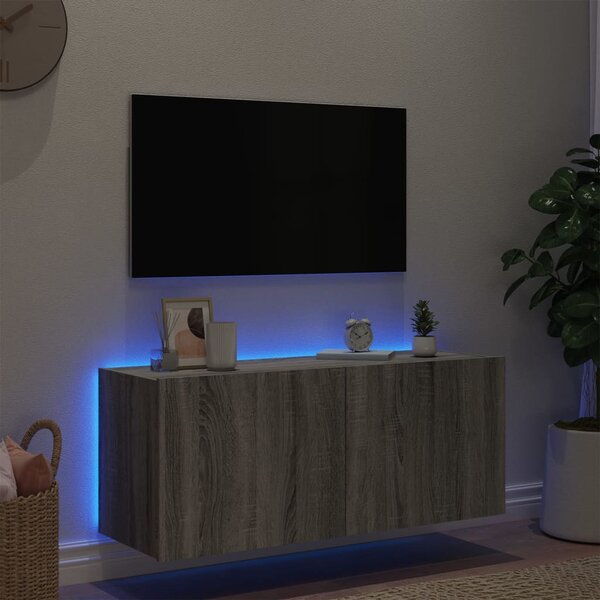 Szürke sonoma színű fali TV-szekrény LED-ekkel 100 x 35 x 41 cm
