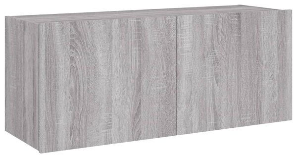 Szürke sonoma színű fali TV-szekrény LED-ekkel 100 x 35 x 41 cm