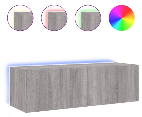 Szürke sonoma színű fali TV-szekrény LED-ekkel 100 x 35 x 31 cm