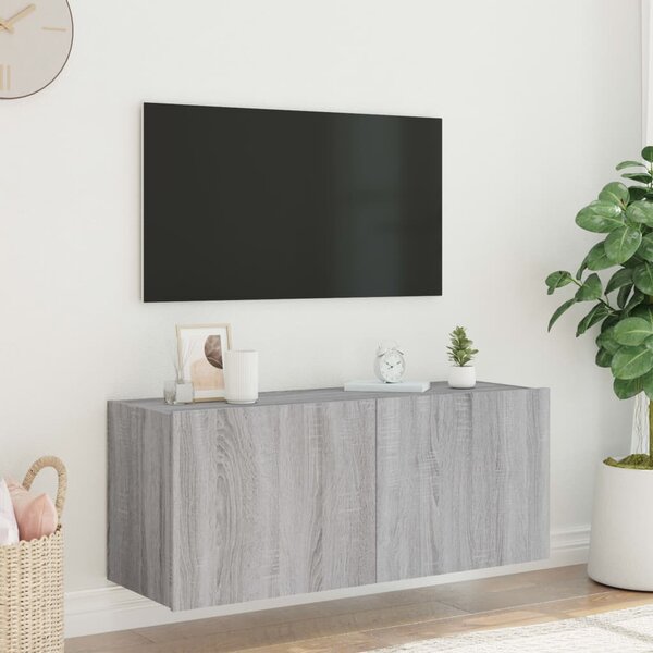 Szürke sonoma színű fali TV-szekrény LED-ekkel 100 x 35 x 41 cm