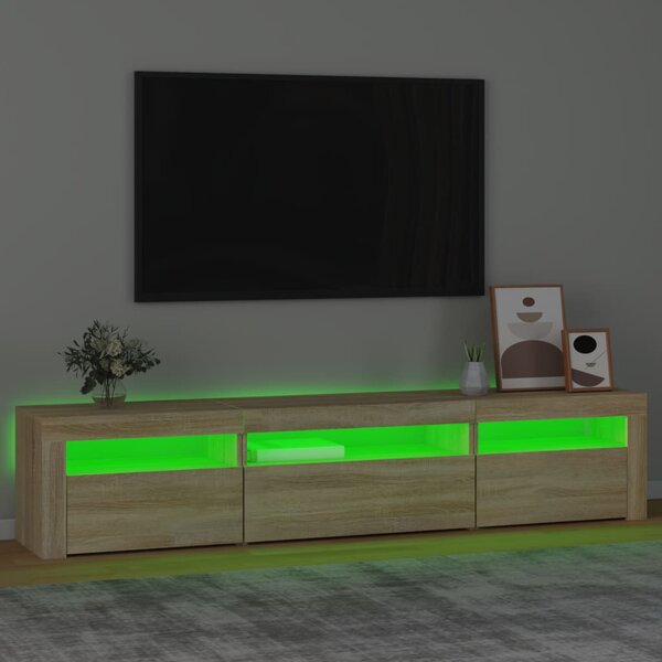 Sonoma tölgy színű TV-szekrény LED-lámpákkal 195x35x40 cm