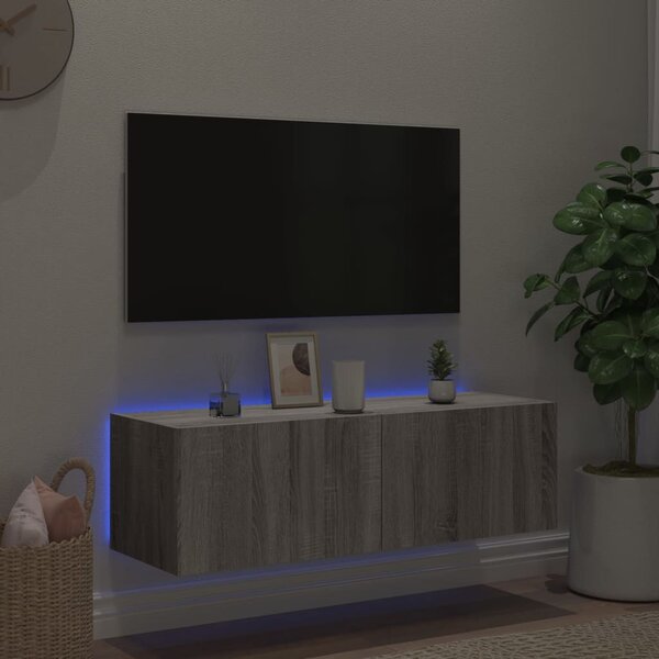 Szürke sonoma színű fali TV-szekrény LED-ekkel 100 x 35 x 31 cm