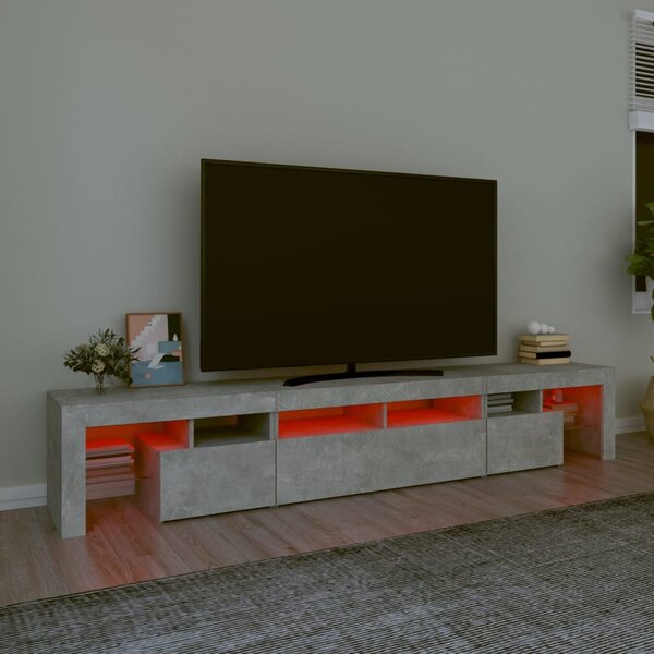 Betonszürke TV-szekrény LED lámpákkal 230x36,5x40 cm