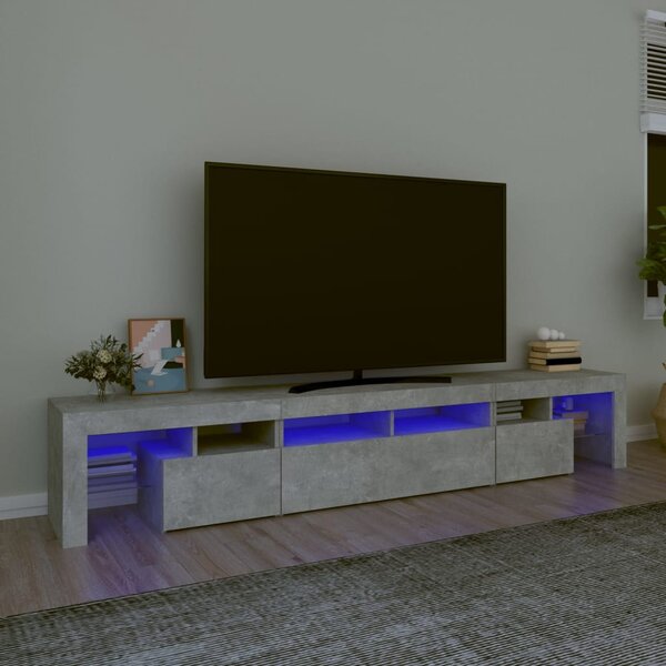 Betonszürke TV-szekrény LED lámpákkal 230x36,5x40 cm