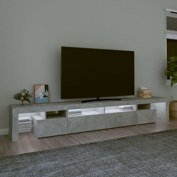 Betonszürke TV-szekrény LED lámpákkal 260x36,5x40 cm